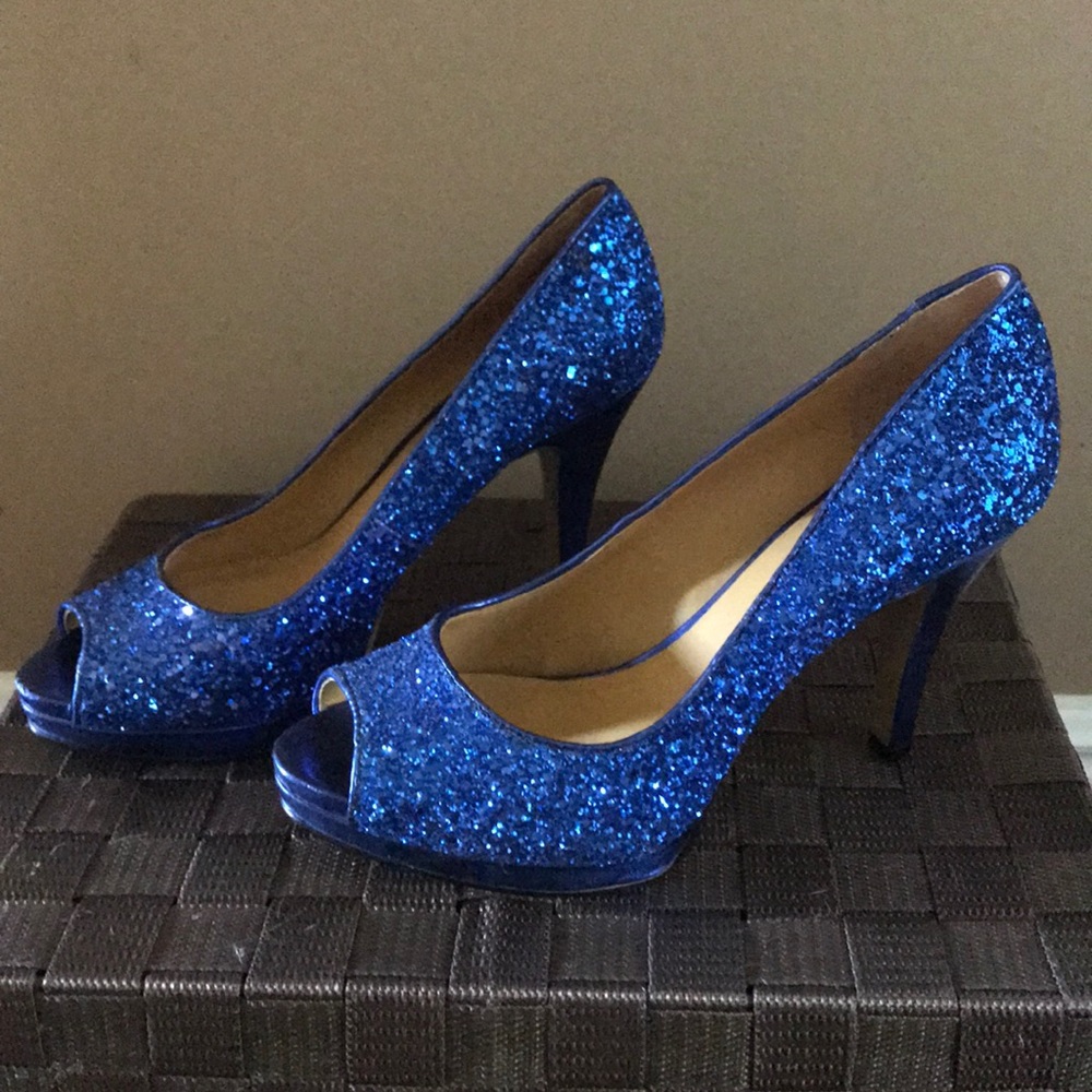 Nine West blue glitter heels